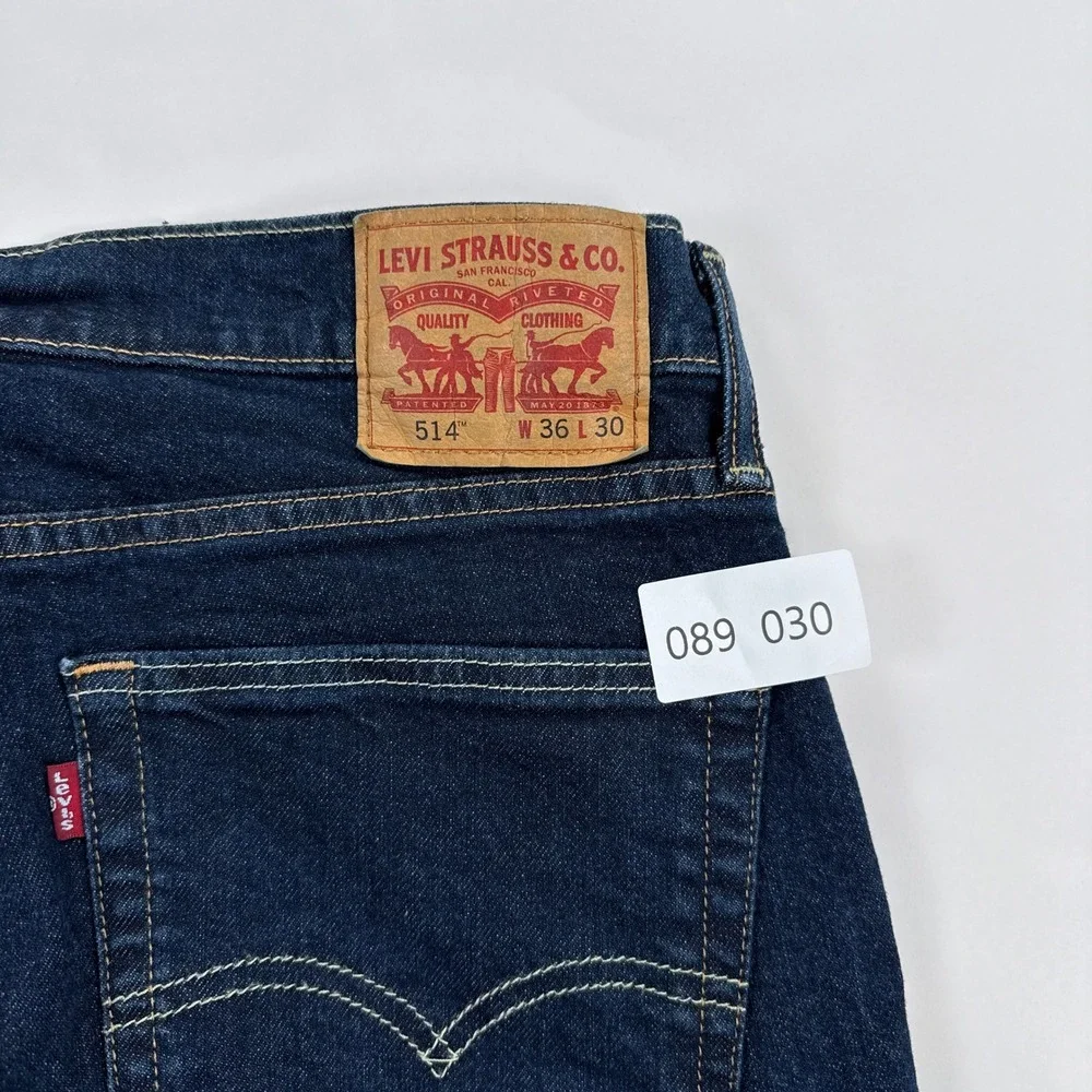 Levis Mens Jeans 36x30 Blue 514 Straight Fit Dark Wash Denim Stretch